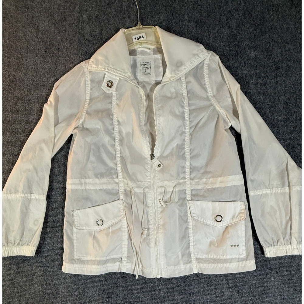 Three Hearts White Lightweight Ripstop Windbreaker Jacket Womens Small Full Zip
